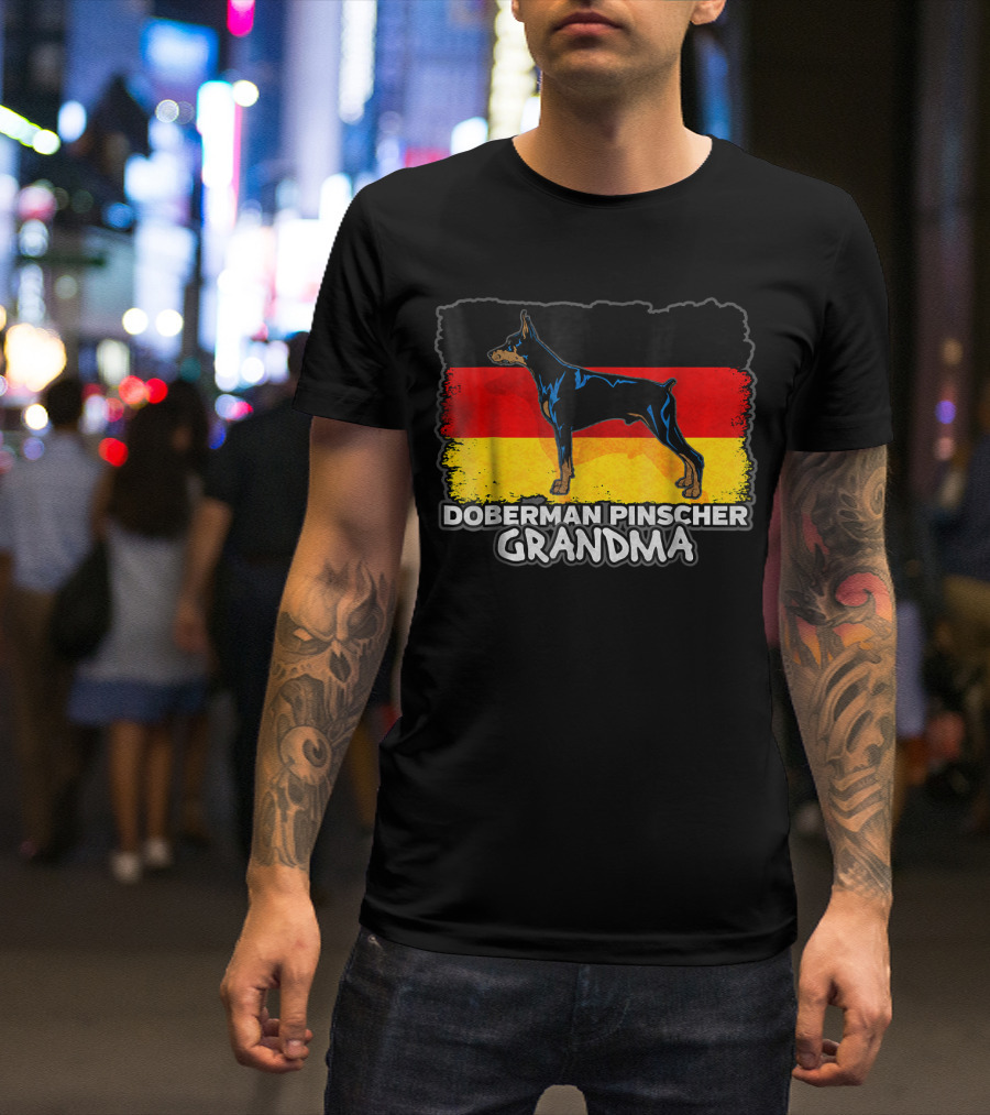 Doberman Pinscher Grandma With German Flag Background T-Shirt