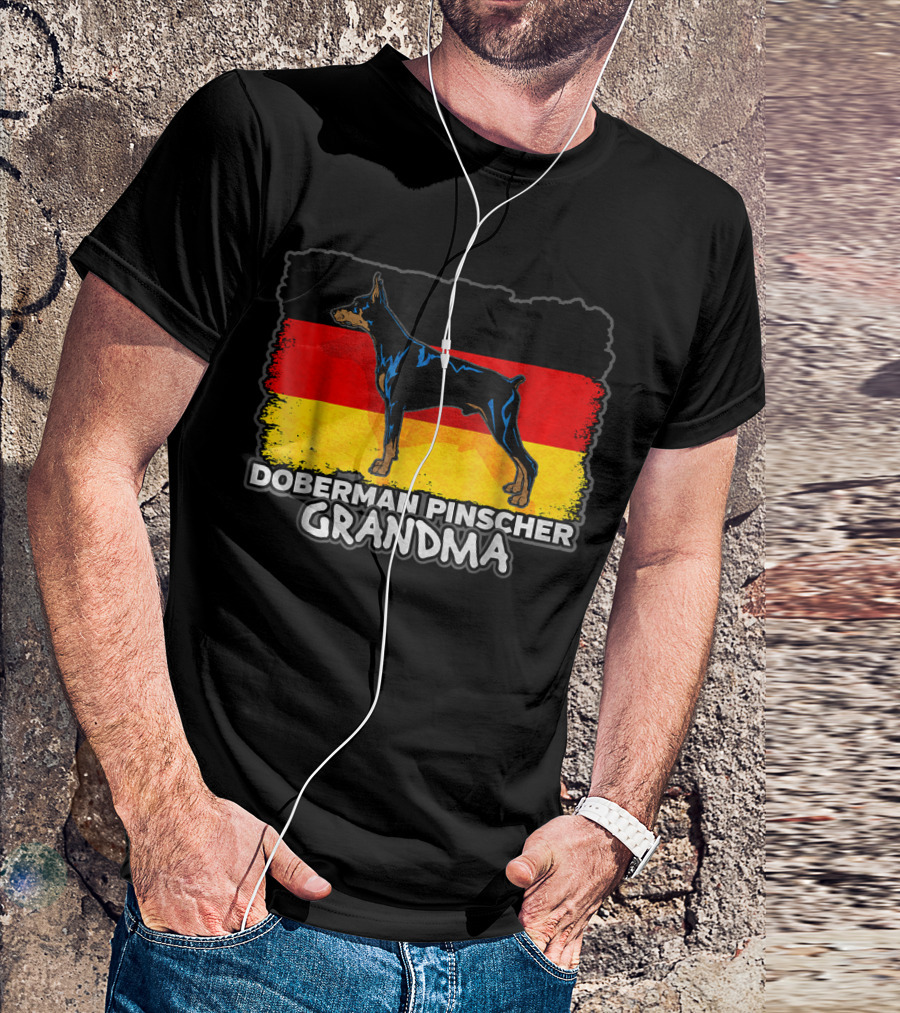 Doberman Pinscher Grandma With German Flag Background T-Shirt