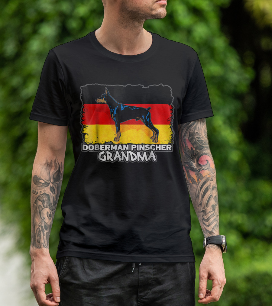 Doberman Pinscher Grandma With German Flag Background T-Shirt