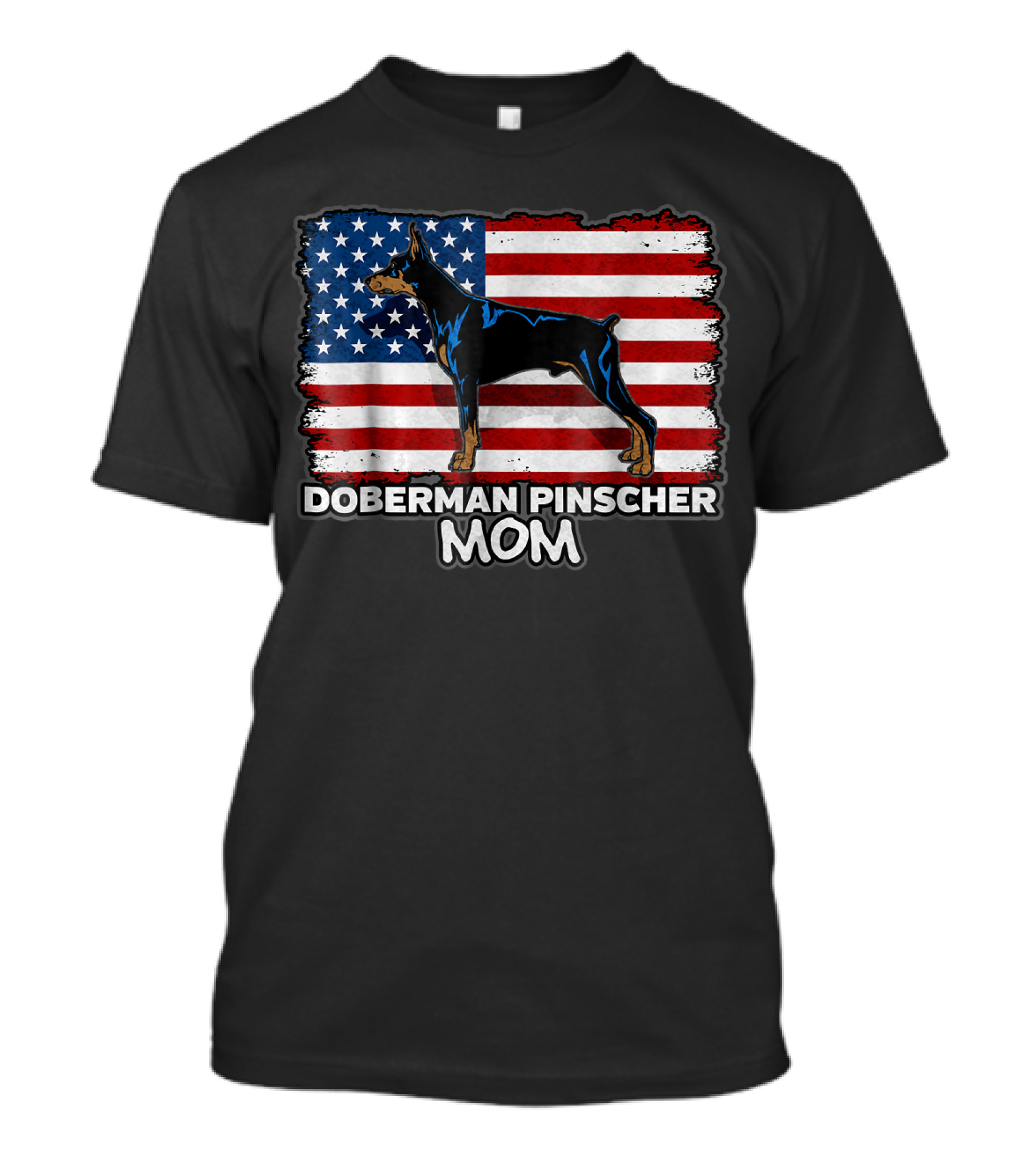 Doberman Pinscher Mom American Flag Background T-Shirt