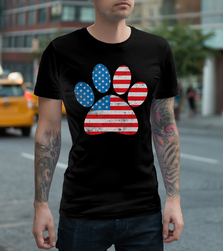 Patriot Day American Flag Dog Paw Prints T-Shirt