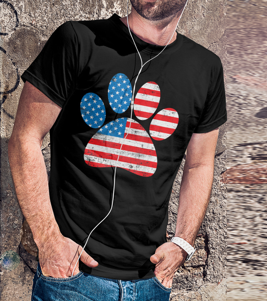Patriot Day American Flag Dog Paw Prints T-Shirt