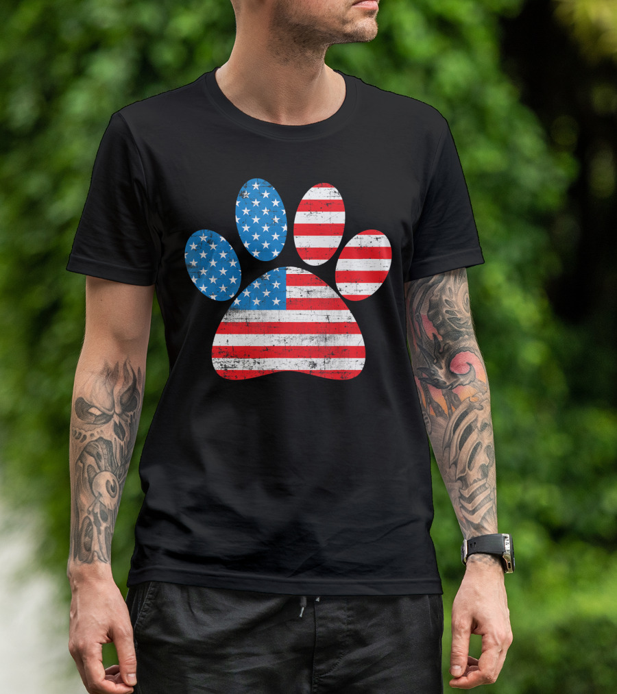 Patriot Day American Flag Dog Paw Prints T-Shirt