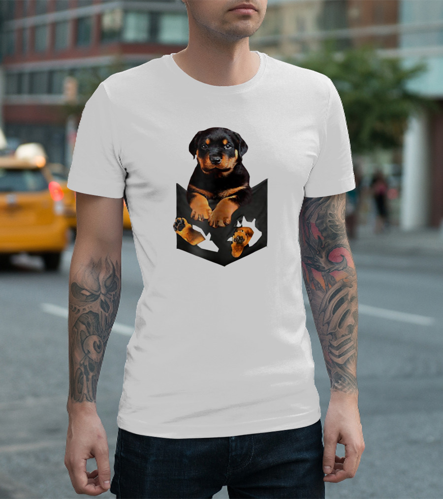 Rottweiler Puppy in Pocket T-Shirt