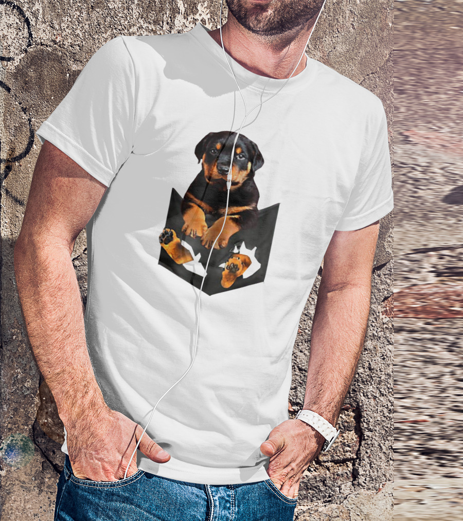 Rottweiler Puppy In Pocket T-Shirt