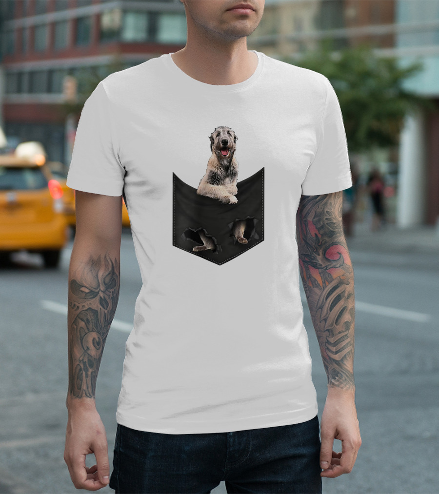 Irish Wolfhound Dog Poking Out Of Pocket With Paws T-Shirt