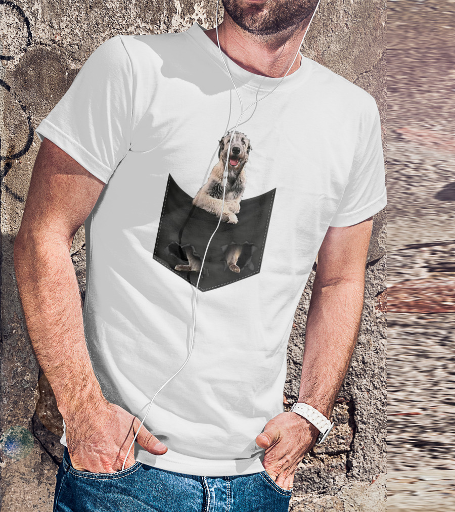 Irish Wolfhound Dog Poking Out Of Pocket With Paws T-Shirt