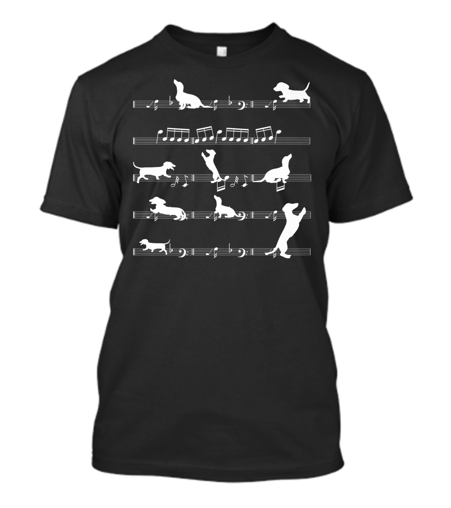 Dog Lover Musician Pet Idea With Dog Breed Silhouettes And Musical Notes T-Shirt