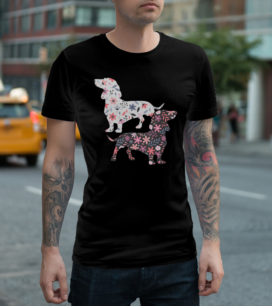 Dog Owner Idea Dogs Pet Animals Dachshund Floral T-Shirt