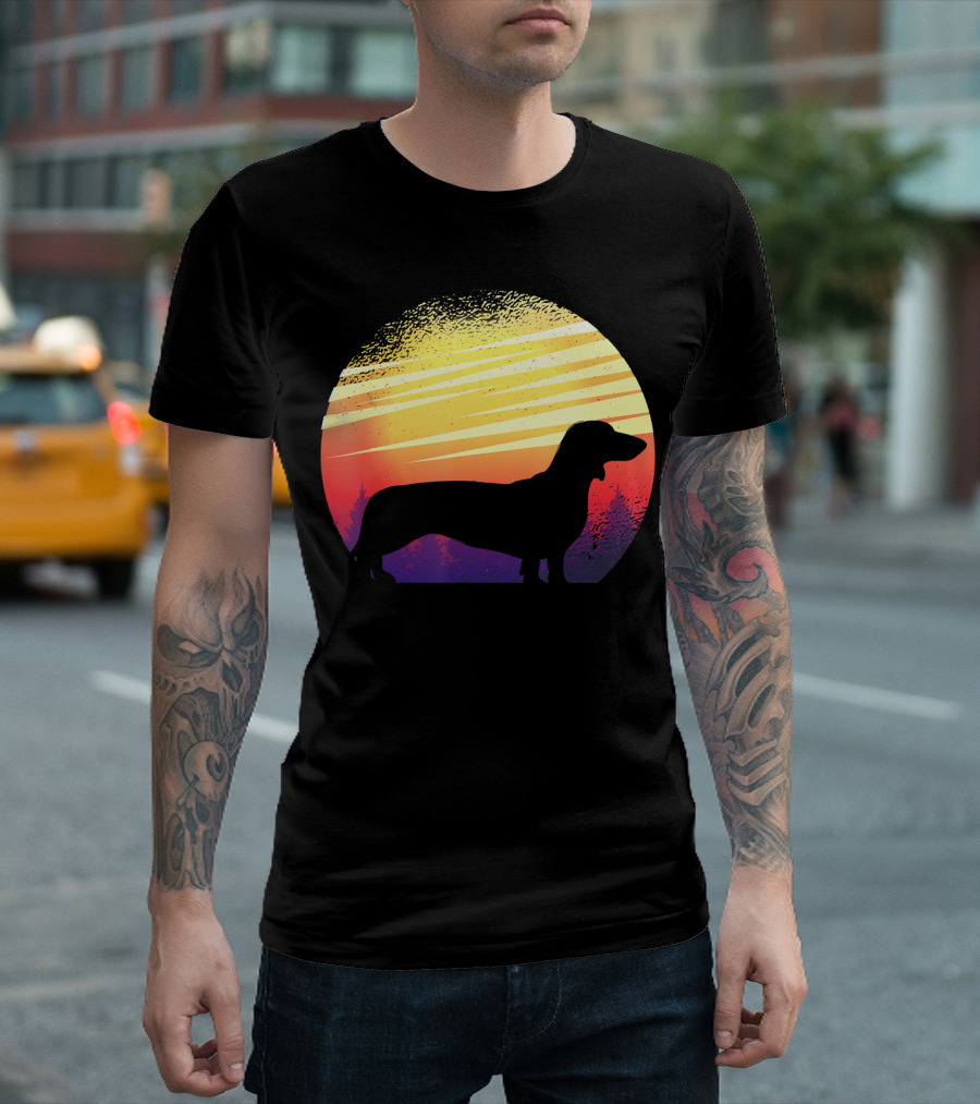 Dog Sunset Dachshund Silhouette Pet Animal T-Shirt