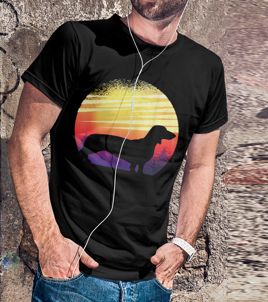 Dog Sunset Dachshund Silhouette Pet Animal T-Shirt