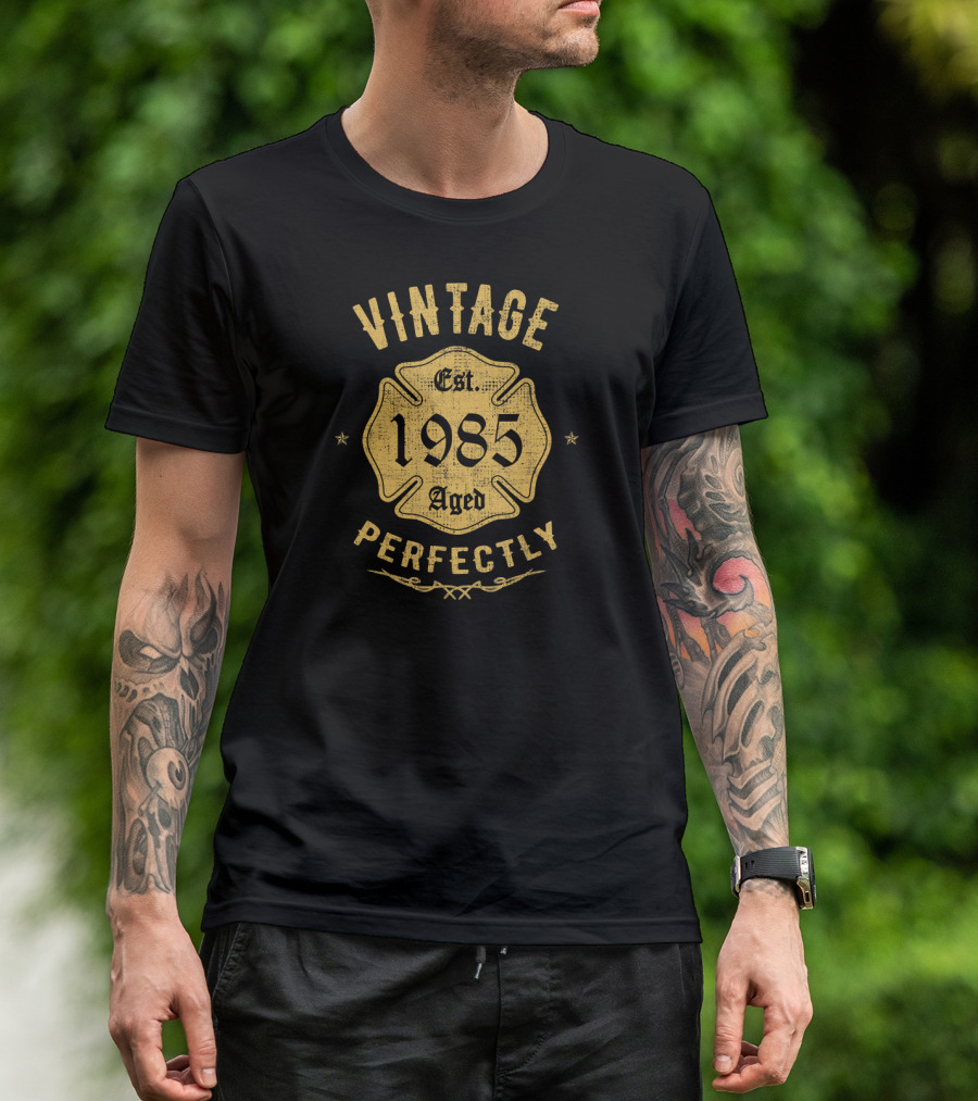 Vintage 1985 Firefighter Aged Perfectly Est. 1985 T-Shirt