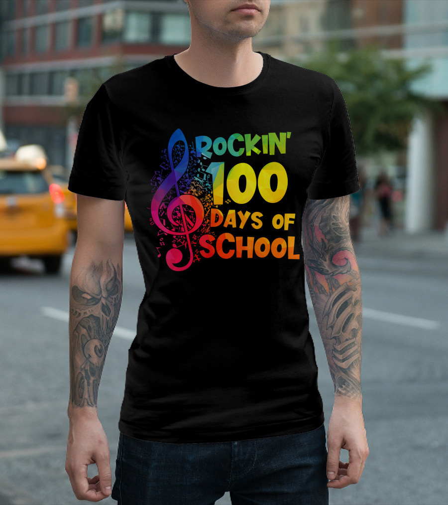 Rockin' 100 Days of School Music Notes Treble Clef T-Shirt