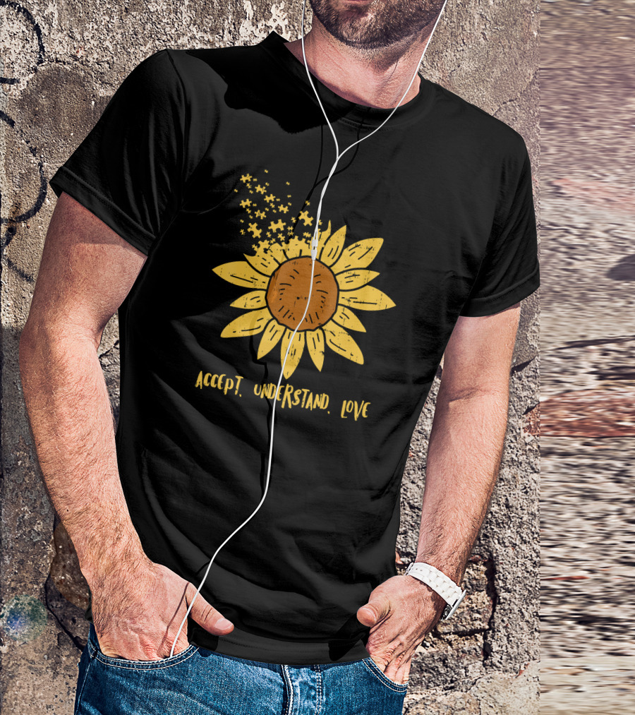 Accept Understand Love Sunflower With Blooming Petals And Falling Seeds T-Shirt
