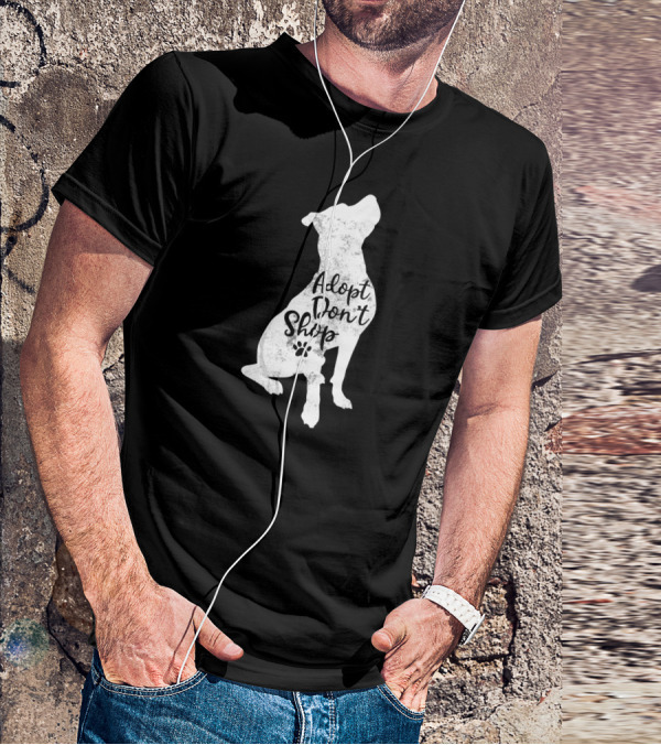 Adopt Don't Shop Rescue Pitbull Silhouette With Paw Prints T-Shirt