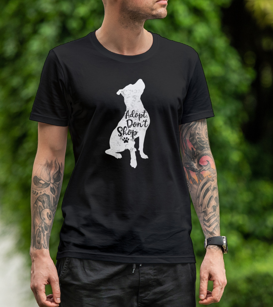 Adopt Don't Shop Rescue Pitbull Silhouette With Paw Prints T-Shirt