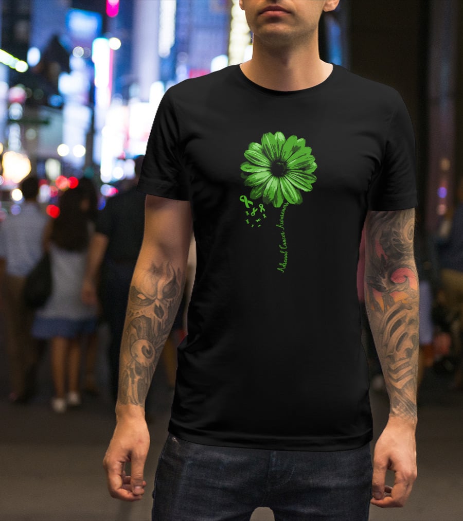 Adrenal Cancer Awareness Green Flower Ribbon T-Shirt