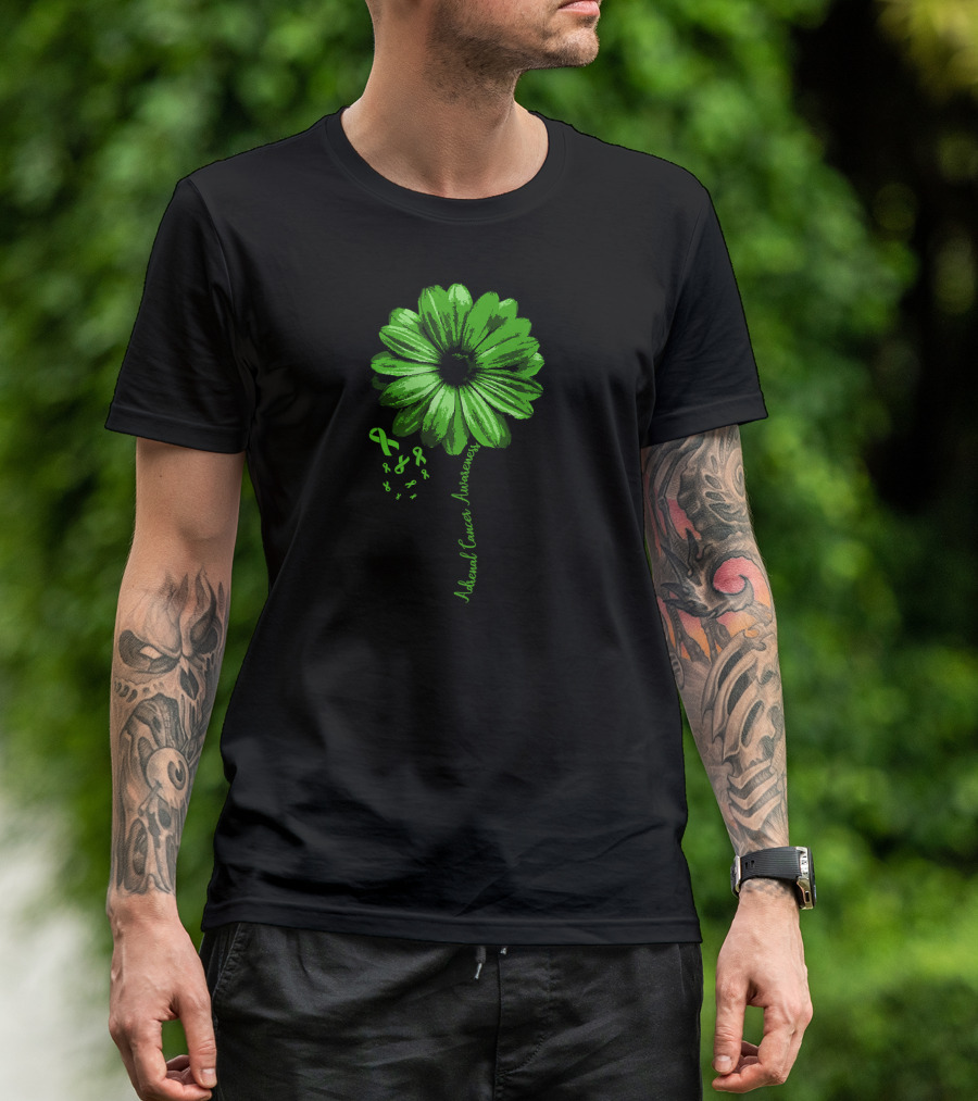 Adrenal Cancer Awareness Green Flower Ribbon T-Shirt