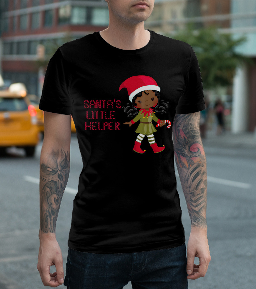 African American Girl Santa's Little Helper T-Shirt