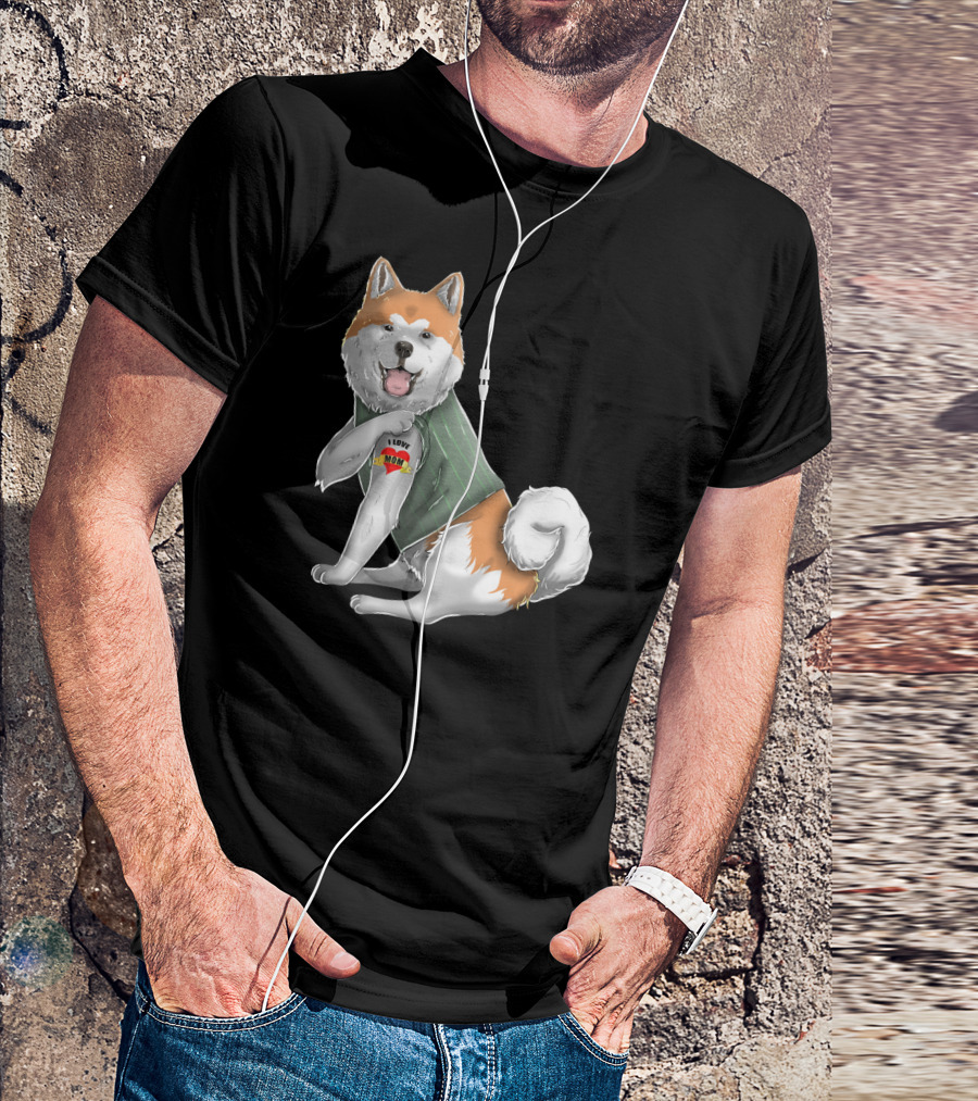 Akita Inu I Love Mom Tattoo Dog With Heart Tattoo Wearing Vest T-Shirt