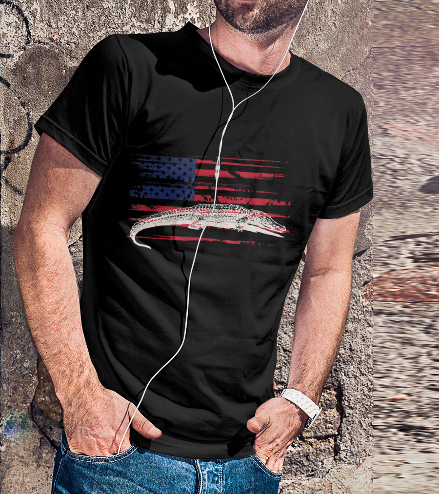 American Flag Alligator Crocodile USA T-Shirt