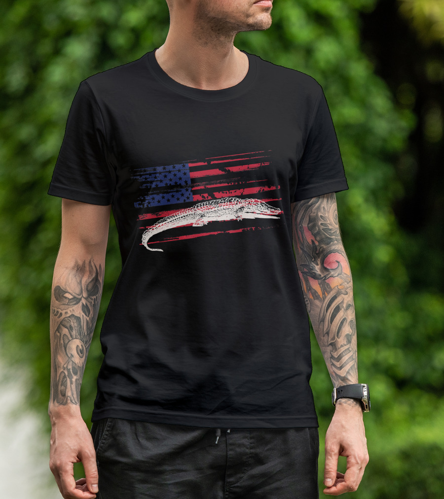 American Flag Alligator Crocodile USA T-Shirt