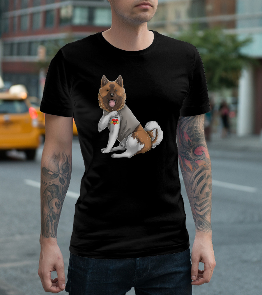 American Akita I Love Mom Tattoo Heart T-Shirt