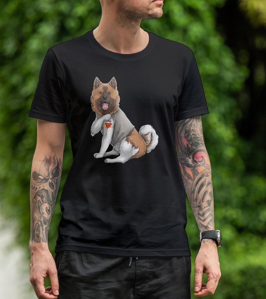 American Akita I Love Mom Tattoo Heart T-Shirt