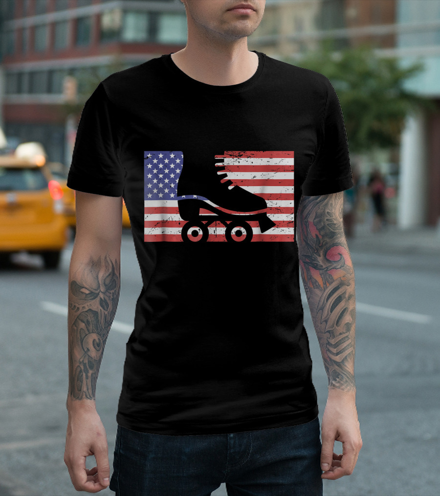 American Flag with Roller Skate T-Shirt