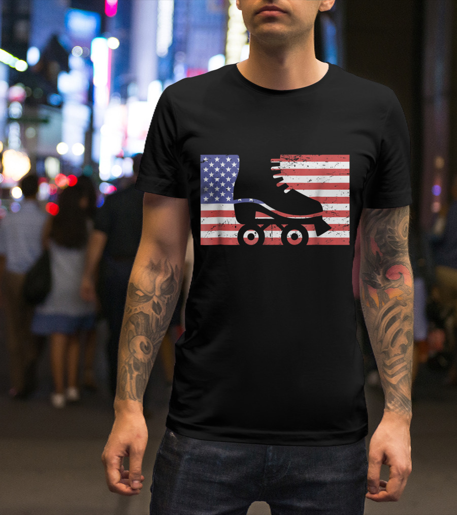 American Flag With Roller Skate T-Shirt