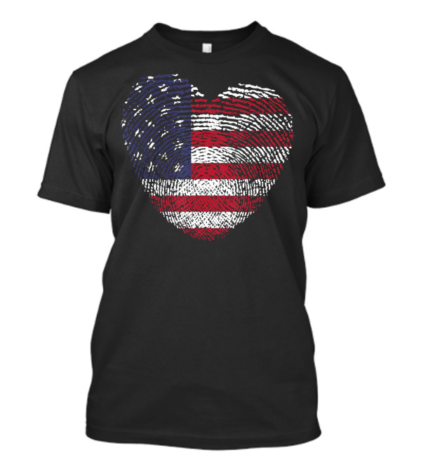 American Flag Heart Shape Fingerprint T-Shirt