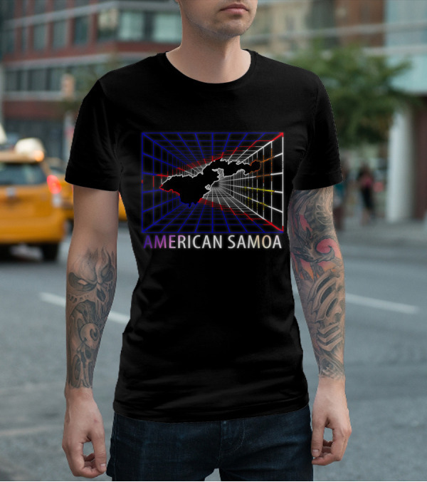 AMERICAN SAMOA Map American Samoan Retro Grid T-Shirt