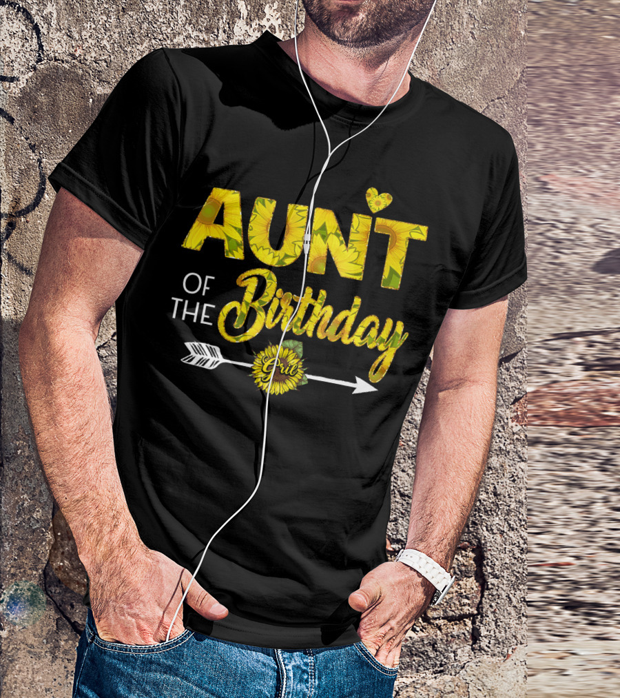 Aunt Of The Birthday Girl Sunflower Arrow Heart T-Shirt