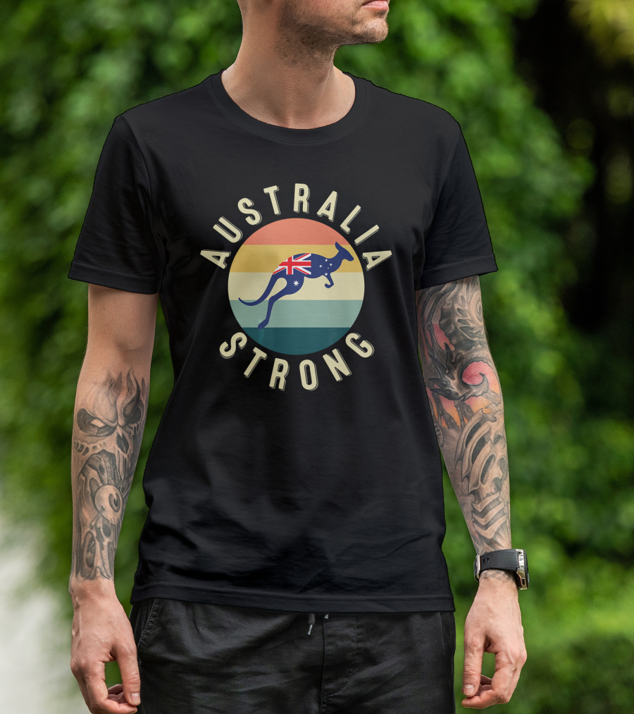 Australia Strong Retro Kangaroo With Flag Stripes T-Shirt