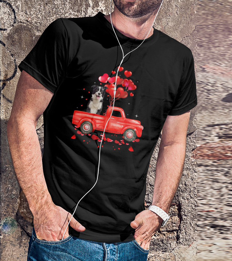 Australian Shepherd Valentine Hearts Red Truck Dog T-Shirt