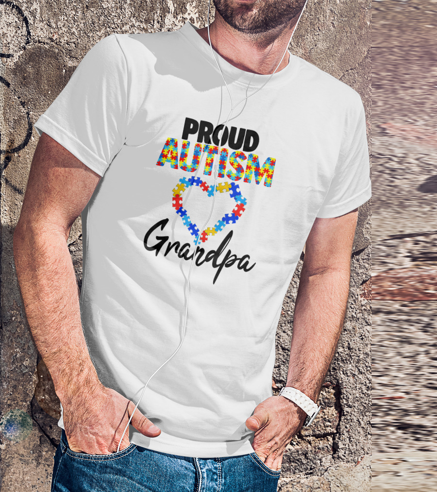 PROUD AUTISM GRANDPA Puzzle Heart T-Shirt