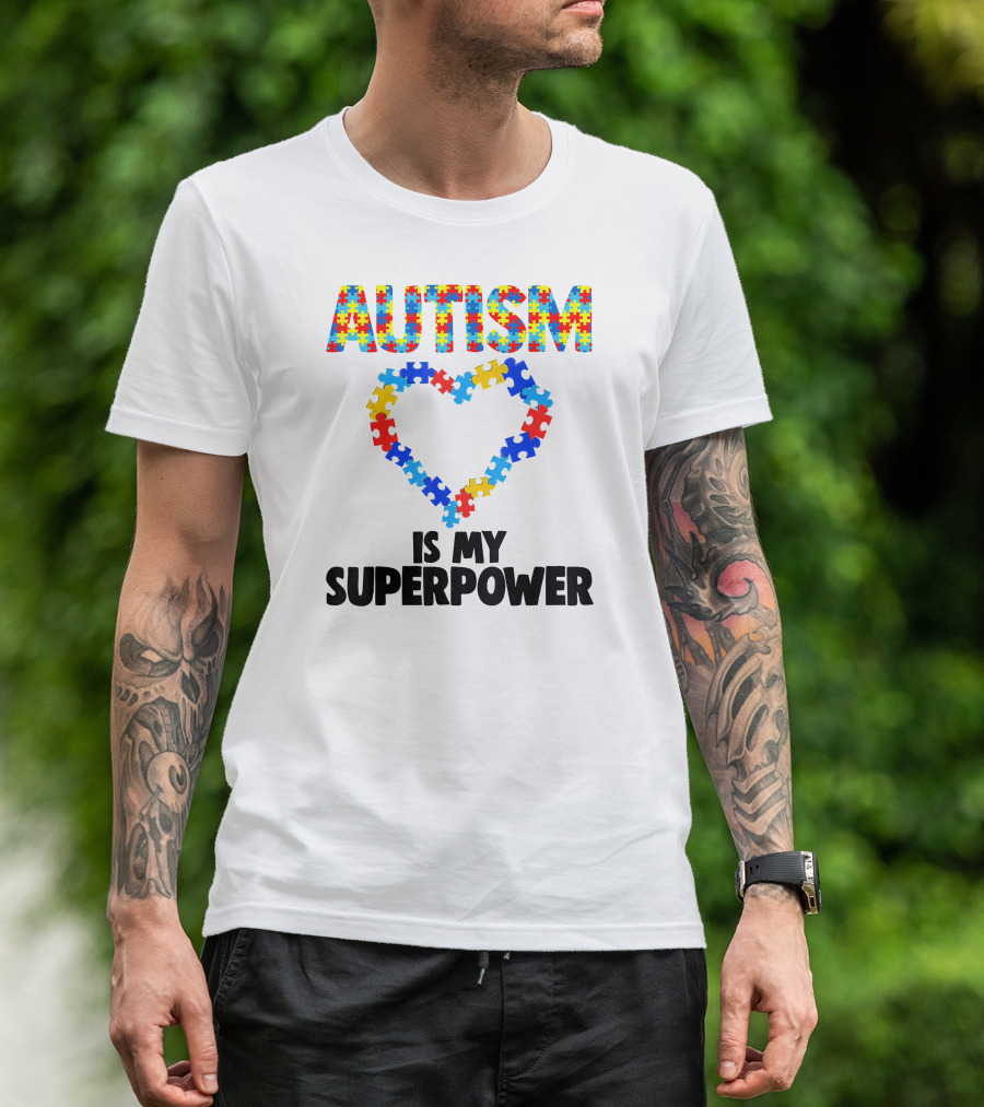 Autism Is My Superpower Puzzle Heart Kids Autism T-Shirt