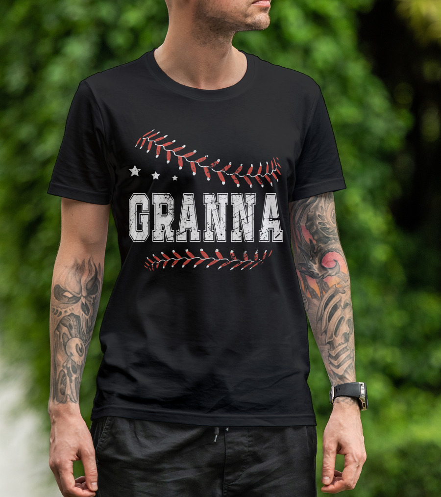 Granna Love Baseball Stars Decor Stitching T-Shirt