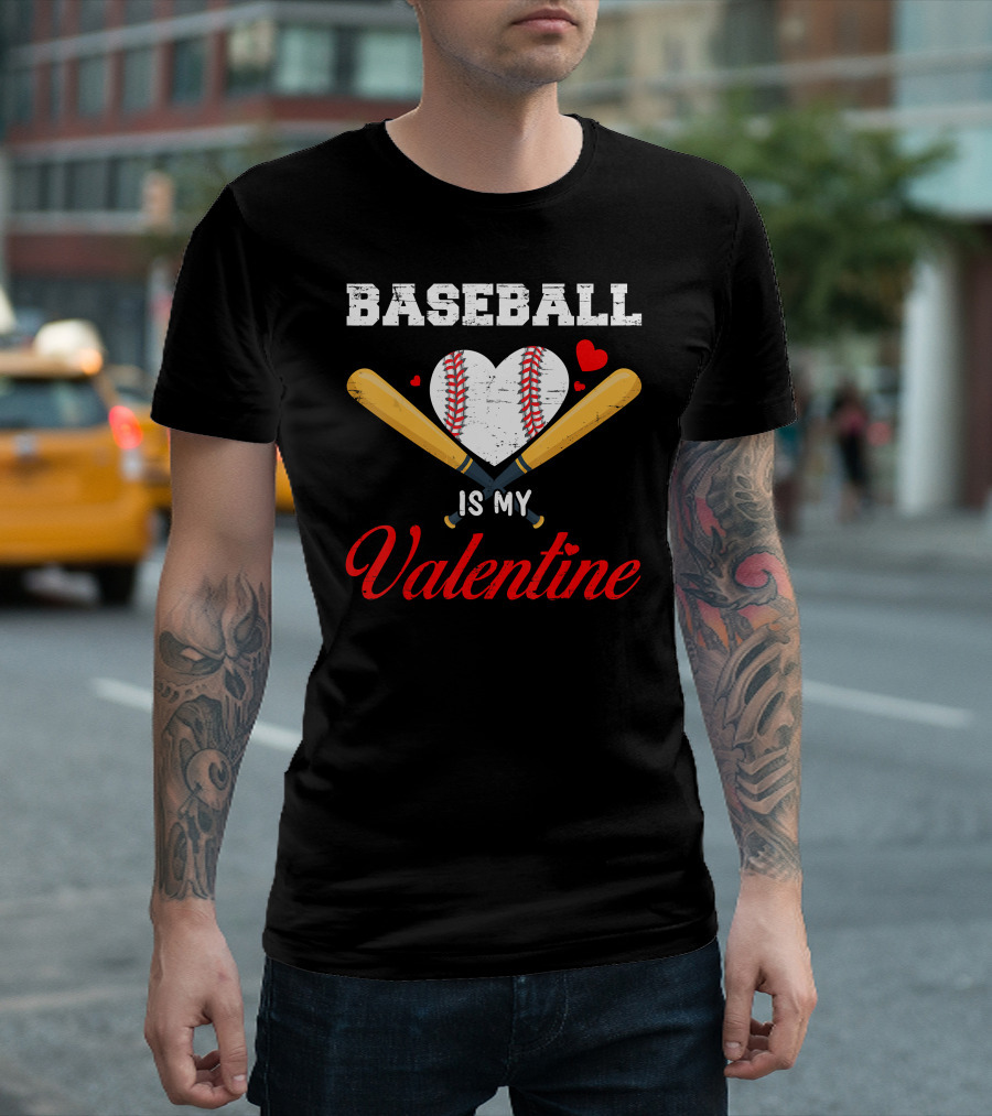 Baseball Heart With Bats Is My Valentine T-Shirt