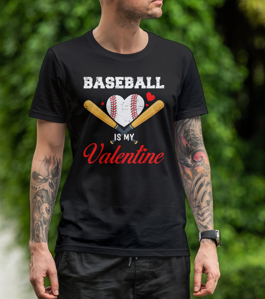Baseball Heart With Bats Is My Valentine T-Shirt