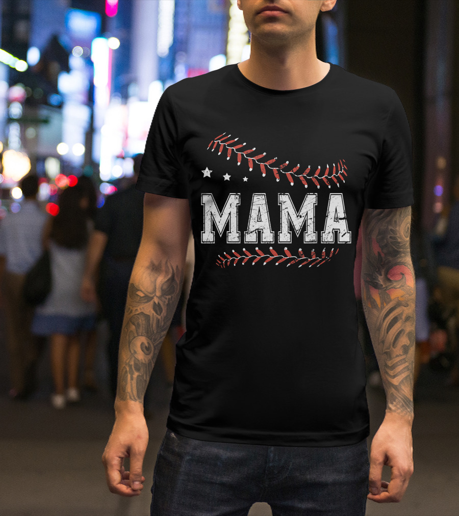 Mama Love Baseball Softball Stars Stitches T-Shirt