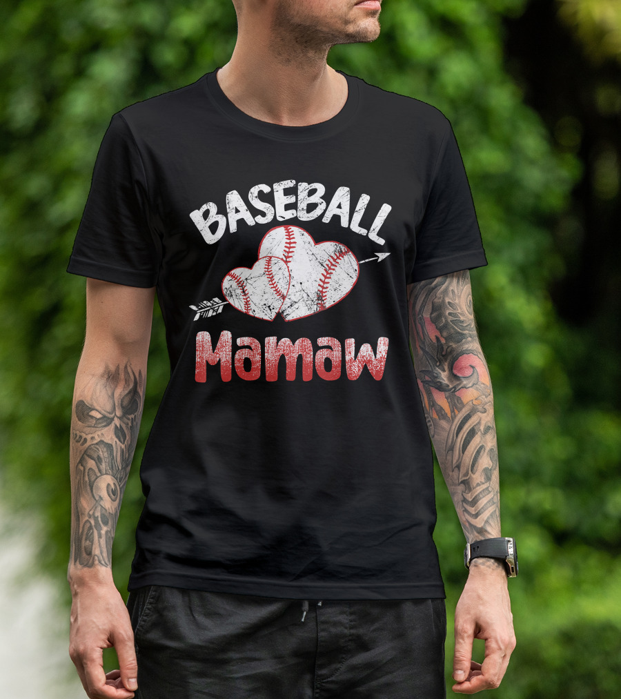Baseball Mamaw Heart Arrow Baseball Stitching T-Shirt