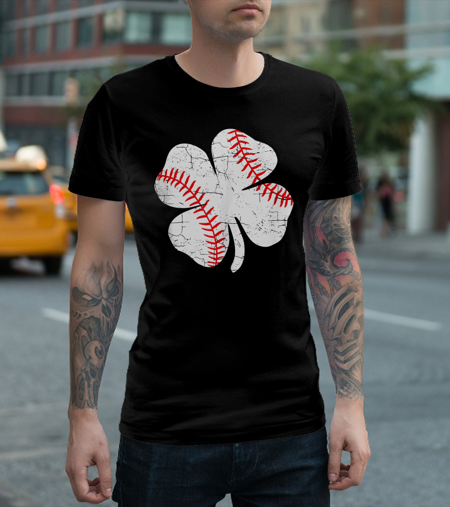 Baseball Patricks Day Boys Me Shamrock Stitch T-Shirt
