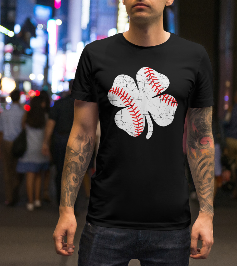 Baseball Patricks Day Boys Me Shamrock Stitch T-Shirt