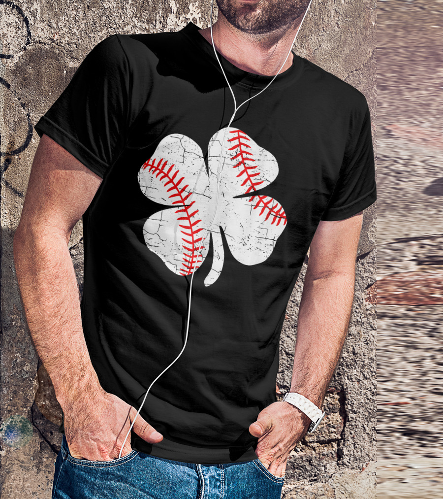 Baseball Patricks Day Boys Me Shamrock Stitch T-Shirt