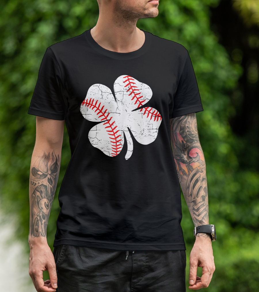 Baseball Patricks Day Boys Me Shamrock Stitch T-Shirt