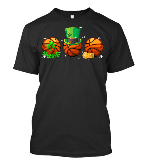 Basketball Trio With Leprechaun Hat Shamrocks And Gold Coins T-Shirt