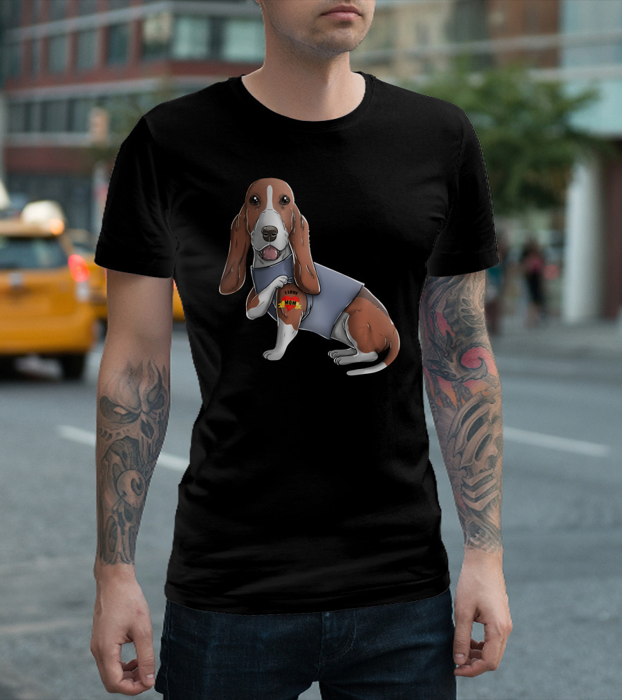 Basset Hound I Love Mom Tattoo Dog Wearing T-Shirt