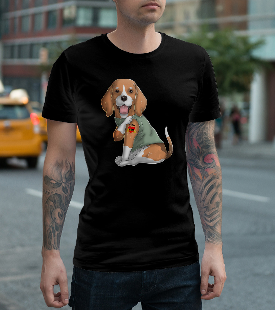 Beagle I Love Mom Tattoo on Dog's Arm T-Shirt