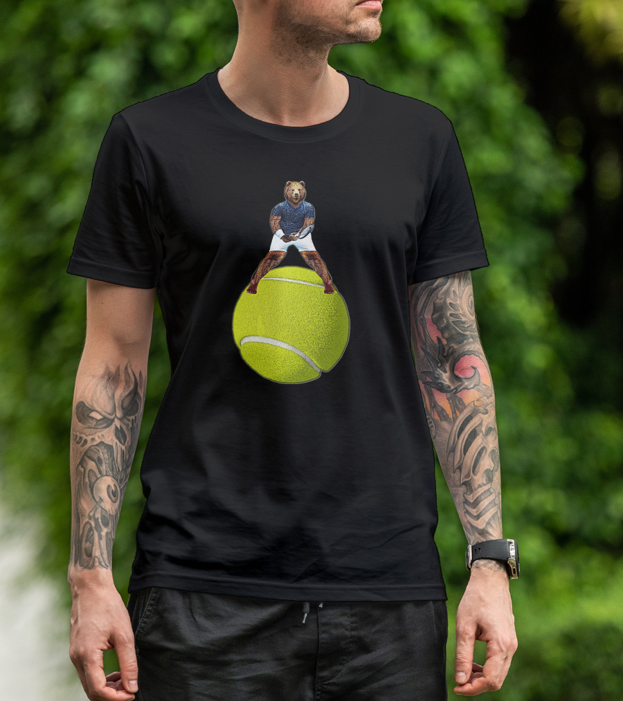Bear Balancing On Tennis Ball By Behrbone Mens T-Shirt